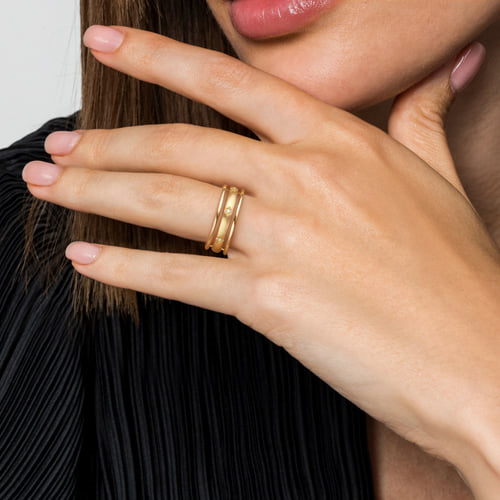 Gold Diamond Station Diamond Easy Stackable Ring