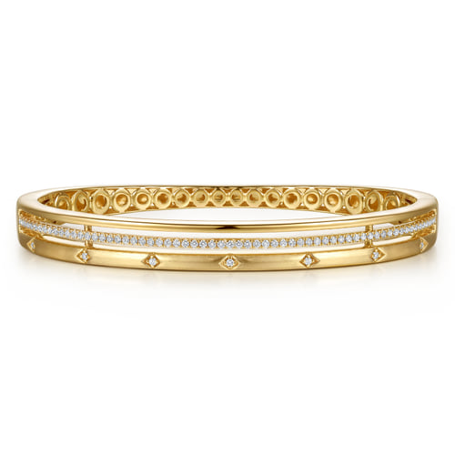 Gold Diamond Station Closed Bangle Bracelet