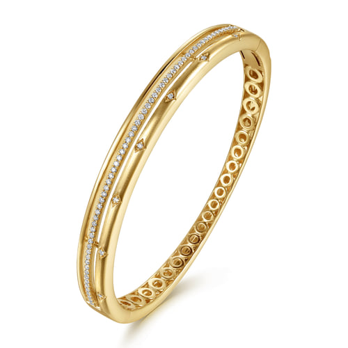 Gold Diamond Station Closed Bangle Bracelet