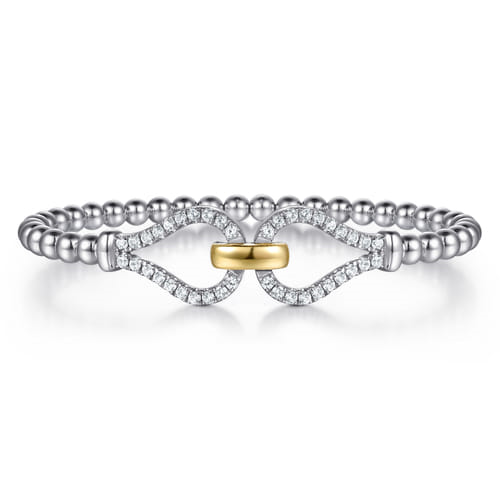 Bujukan Beaded White Sapphire Stirrup Closed Bangle Bracelet