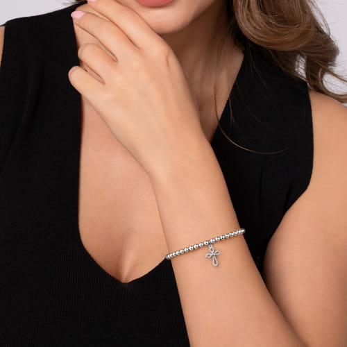 Bujukan Beaded Rope Cross Charm Bangle Bracelet
