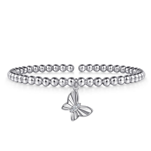 Bujukan Beaded White Sapphire Butterfly Charm Bangle Bracelet