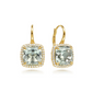 Diamond and Green Amethyst Cushion Cut Earrings with Flower Pattern J-Back