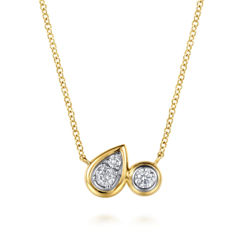 Gold Diamond Pear and Round Pendant Necklace