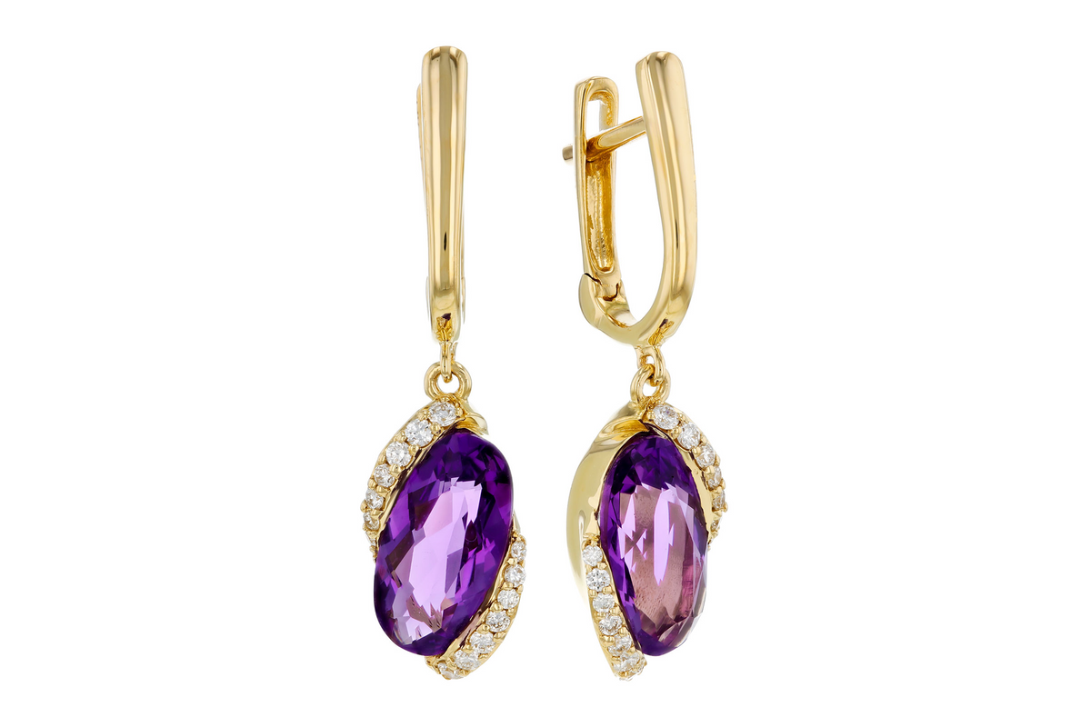 14k Amethyst & Diamond Drop Earrings
