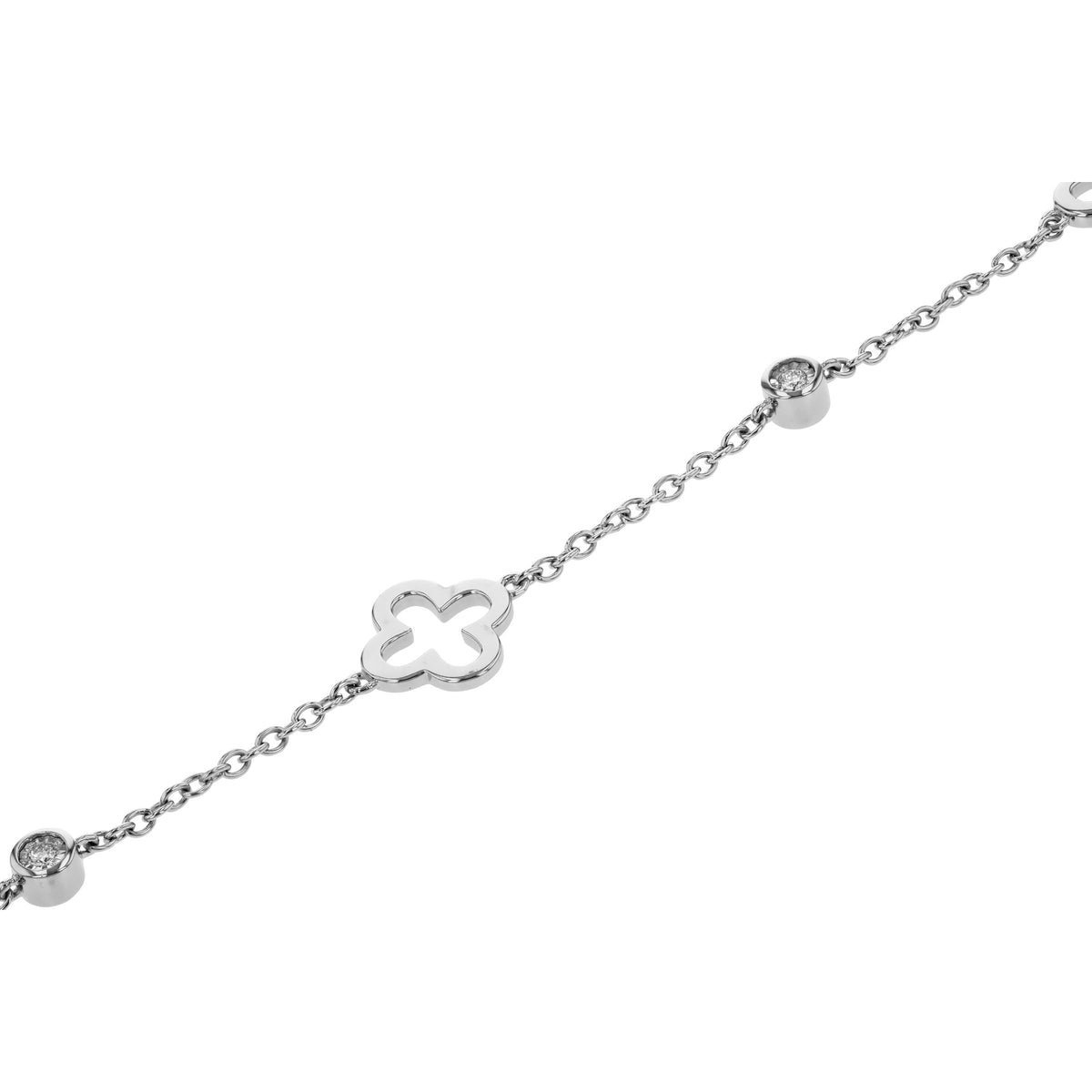 14KW Clover & Diamond Station Bracelet