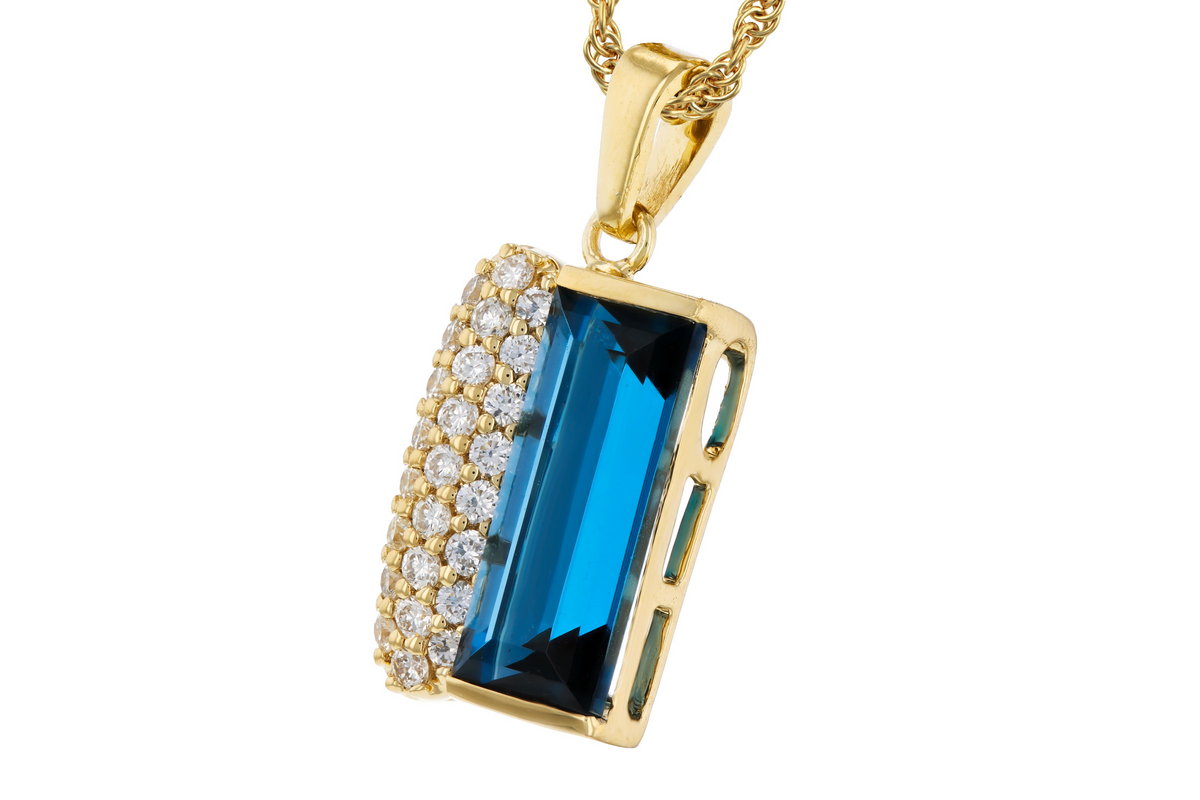 14k London Blue Topaz & Diamond Pendant Necklace