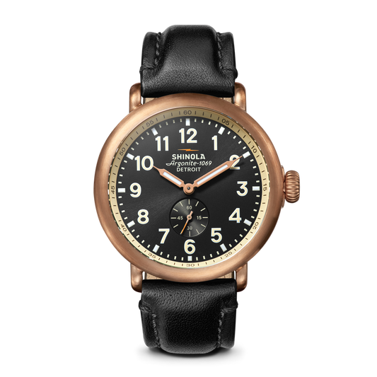 Runwell 43mm Bronze Black Leather Strap