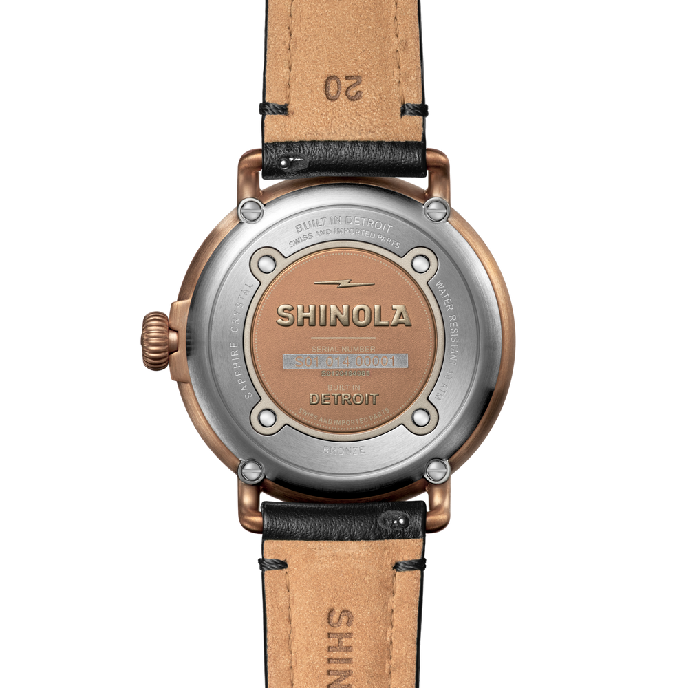 Runwell 43mm Bronze Black Leather Strap