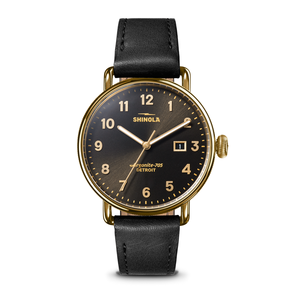 38mm Canfield Watch Black Leather Strap