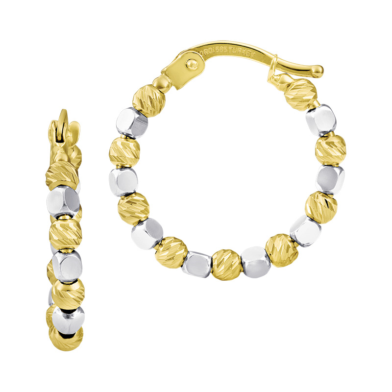 14k Two Tone Bead Hoop Earrings