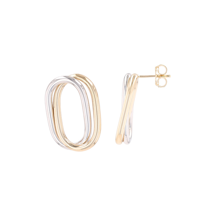 Gold Two Tone Double Open Oval Earrings