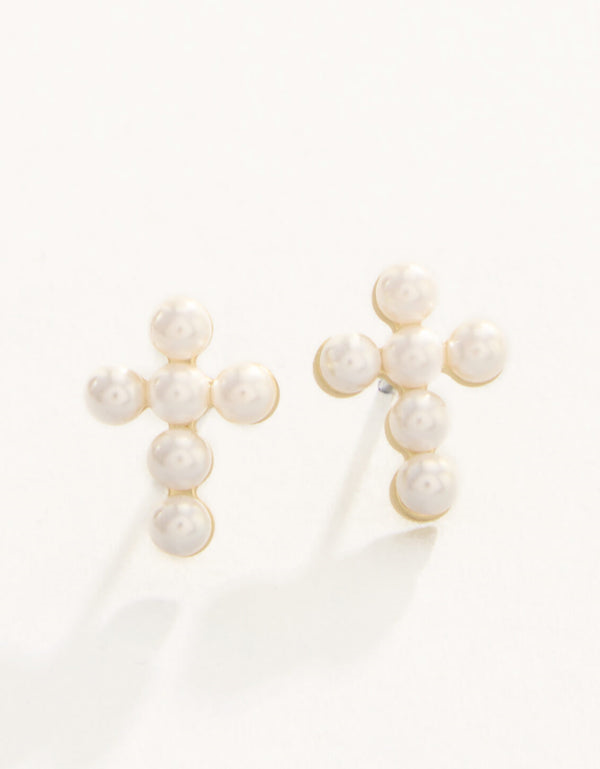 Sea La Vie Pearl Cross Earrings
