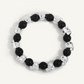 Matte Black Agate & White Tone Skull Beaded Bracelet