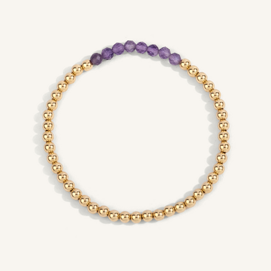Amethyst & Gold Beaded Bracelet - Feburary Birthstone