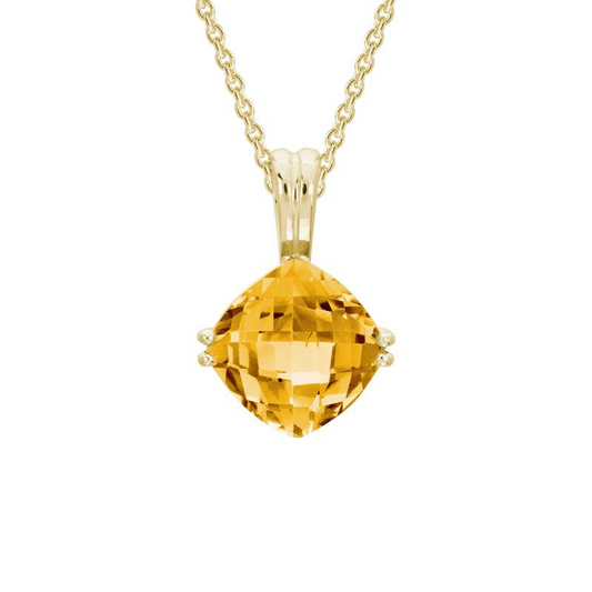 14k Citrine Solitaire Pendant Necklace