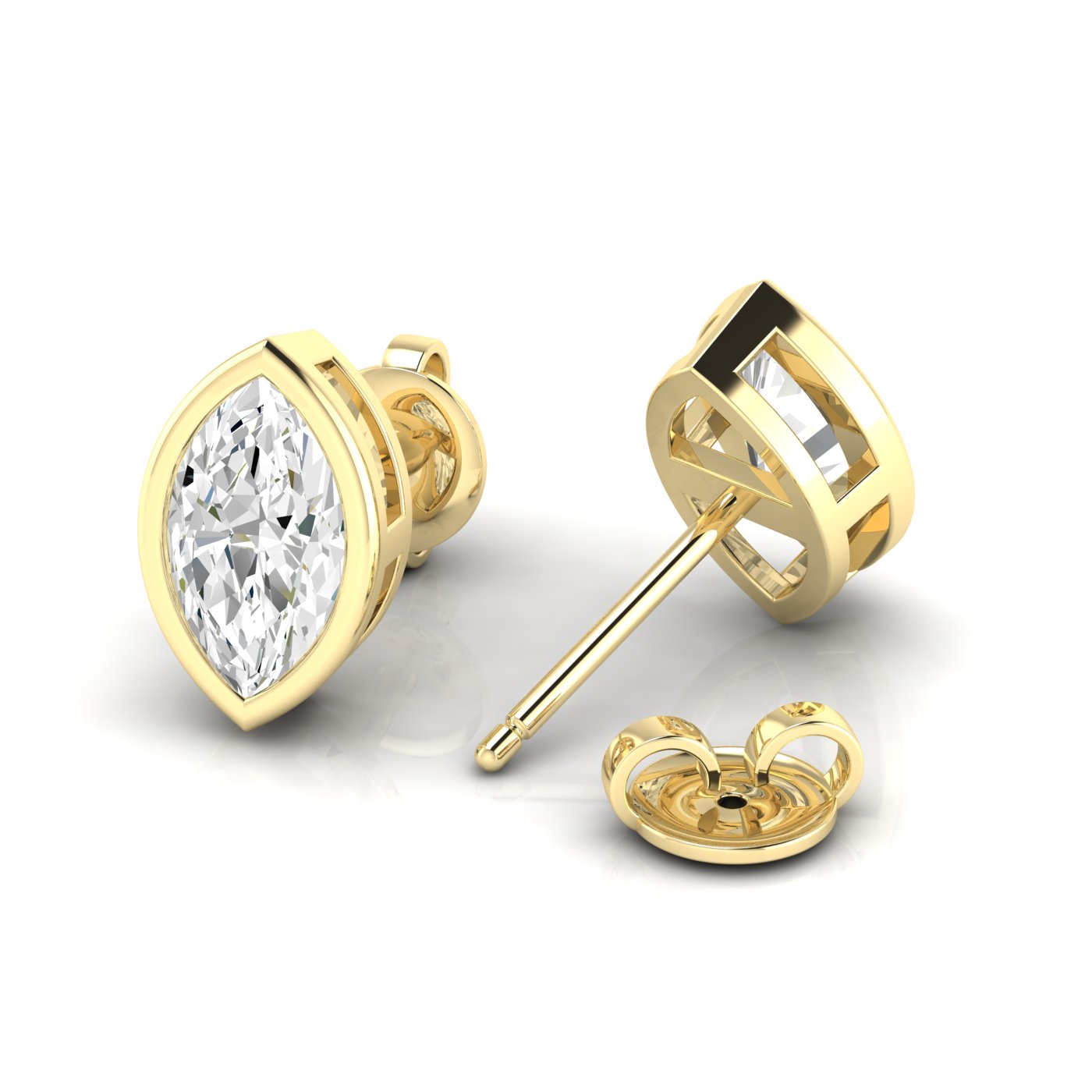 14K Lab Grown Marquise Diamond Bezel Studs