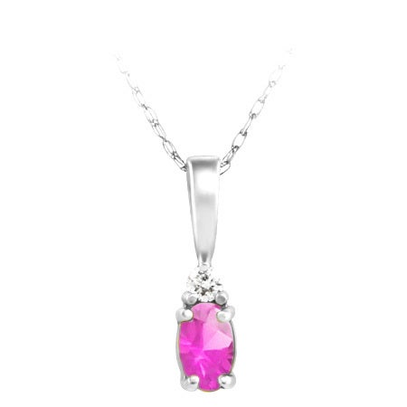 14K White Gold Lab Grown Pink Sapphire & Diamond Pendant Necklace - 0.03Ctw