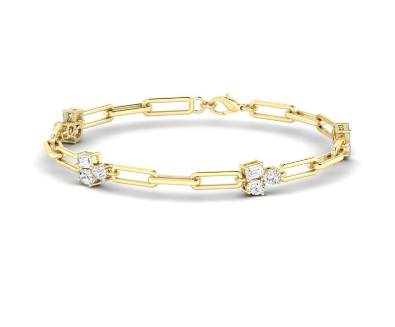 14K Multi Shaped Lab Grown Diamond Station Paperclip Bracelet