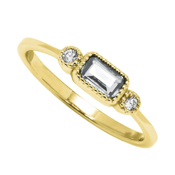 10K Yellow Gold White Topaz & Diamond Birthstone Ring - 0.04 ctw - Size 7