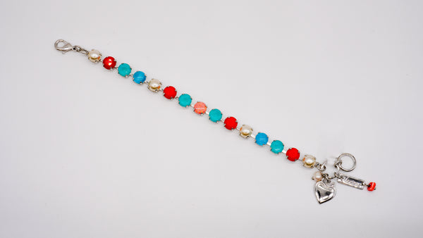 Mariana Silver Tone Bracelet featuring Coated Pearl, Coral, and Sea Green Stones