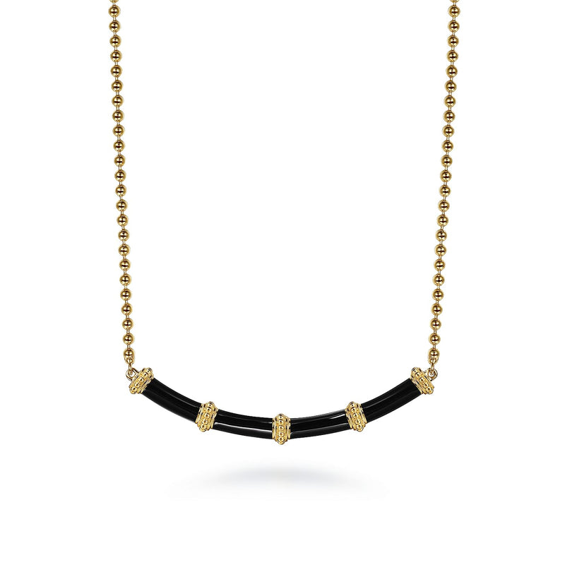 14K Yellow Gold Bujukan Bar Neckalce With Black Enamel