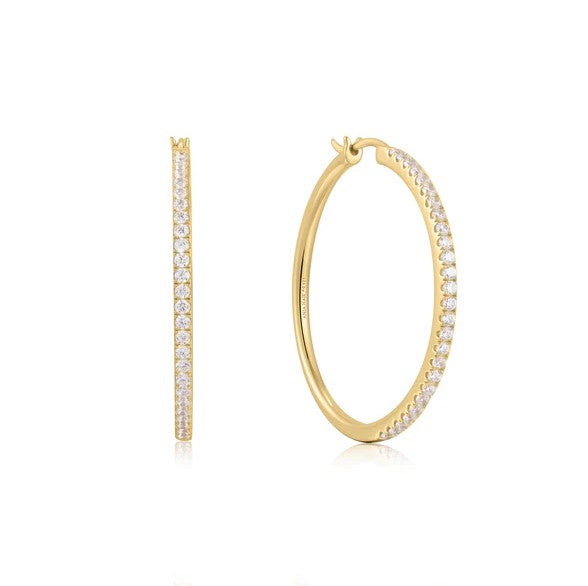 Gold Plated Pave Hoop Earrings