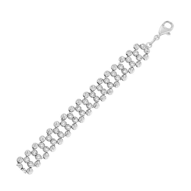 14K White Gold Diamond Cut Bead Latice Bracelet