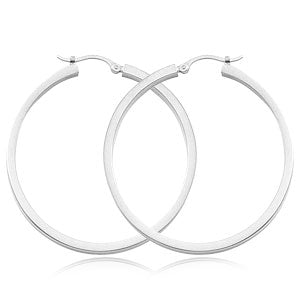 14K White Gold Thin Square Tube Hoop Earrings