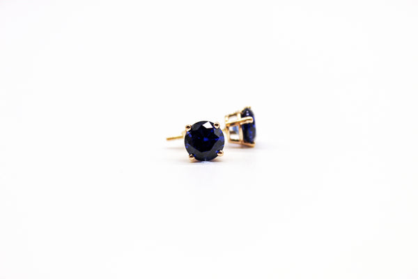 14K Yellow Gold  Created Sapphire Earrings