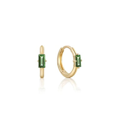 GreenTourmaline Emblem Huggie Hoop Earrings