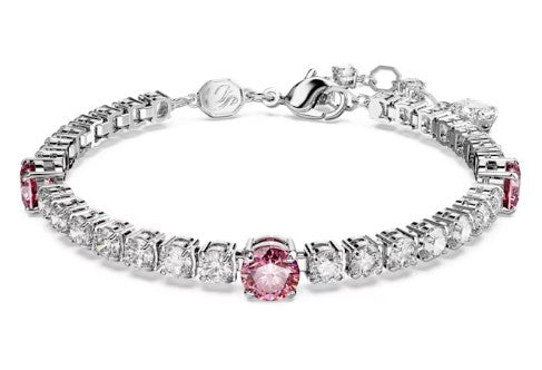 Swarovski Matrix Bracelet with Pink Stones - Rhodium Plated