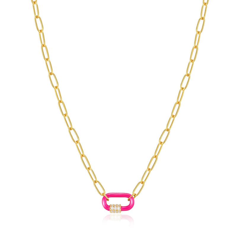 Neon Pink Enamel Carabiner Necklace