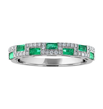 14K White Gold Emerald And Diamond Band