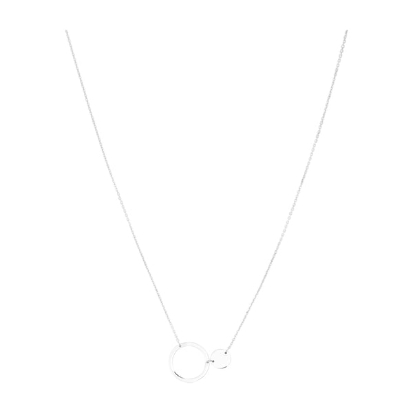 14K White Gold  Cable With Solid & Open Disk Station Necklace