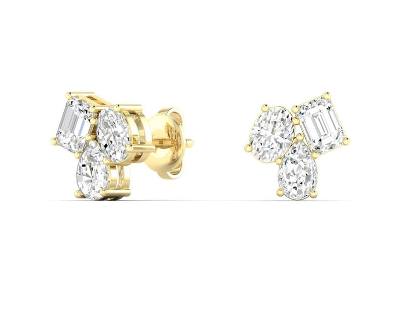 14K Lab Grown Multi Shaped Diamond Cluster Stud Earrings