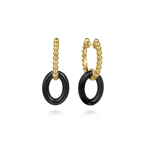 Black Ceramic Oval Bujukan Huggie Drop Earrings