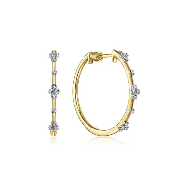 14K  Round Classic Diamond Hoop Earrings