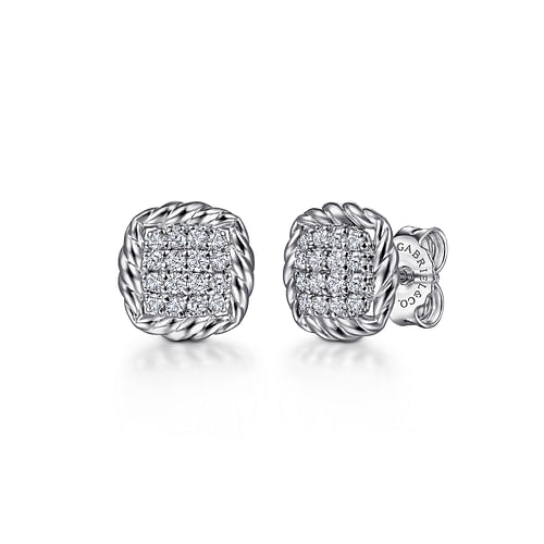 White Sappire and Rope Frame Stud Earrings