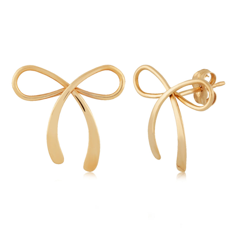 14K Gold Bow Stud Earrings