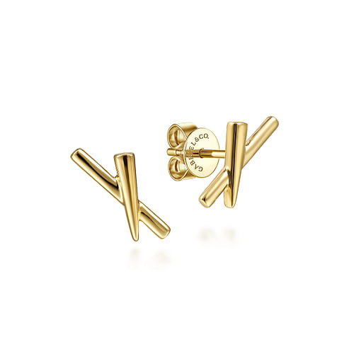 X Shape Gold Stud Earrings