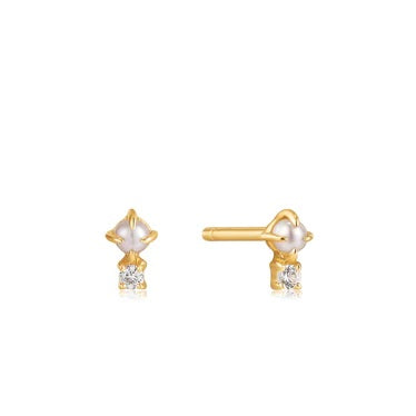 Pearl & White Sapphire Stud Earrings