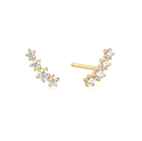 Gold Plated Sparkle Climber Stud Earrings