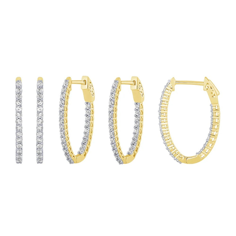 14K Oval Inside-Out Diamond Hoops 1.50ctw