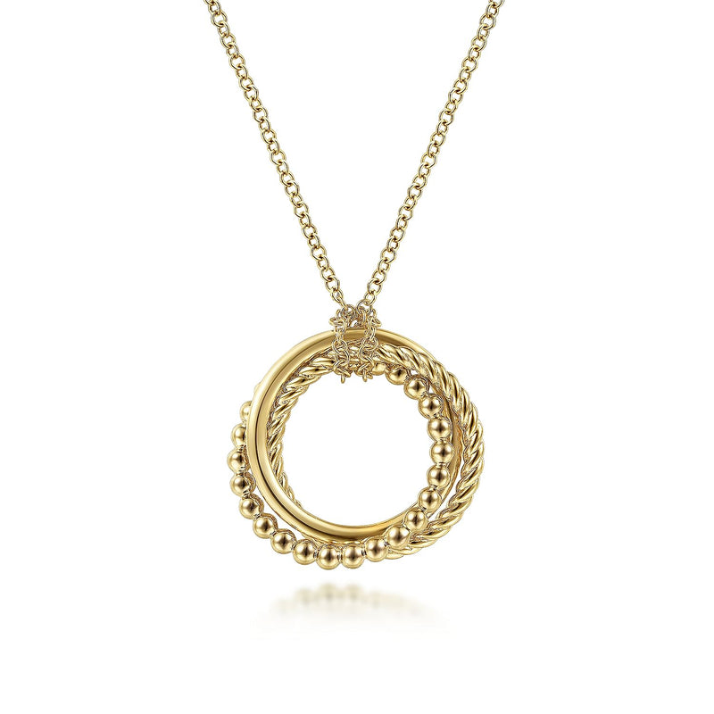 14K Twisted Rope Multi Circle Bujukan Pendant Necklace