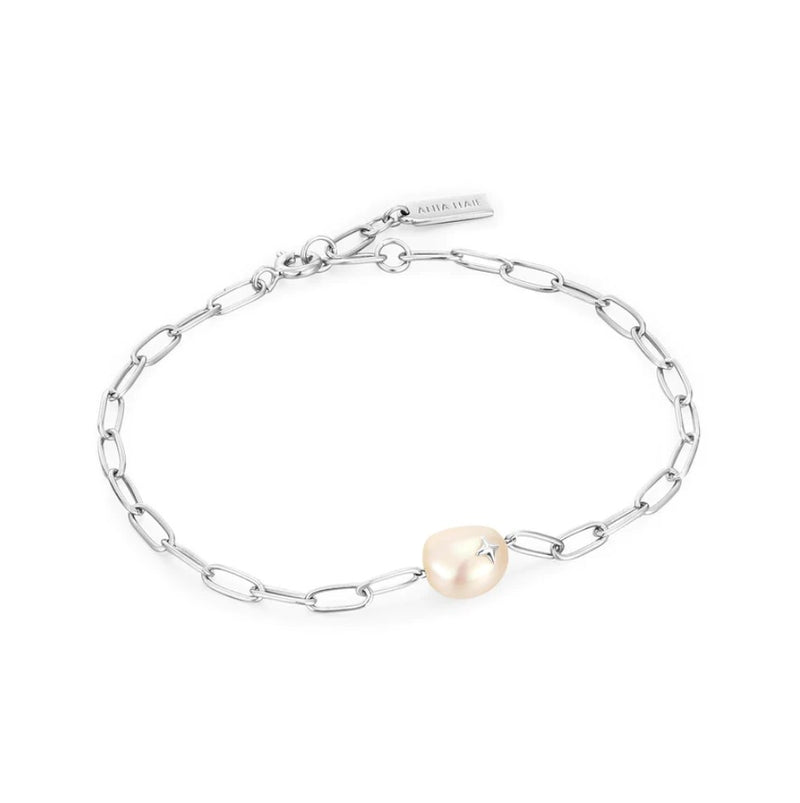 Sterling Silver - Silver Pearl Sparkle Chunky Chain Bracelet - Ania Haie
