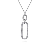 14K White Gold Diamond Link Chain Drop Pendant Necklace