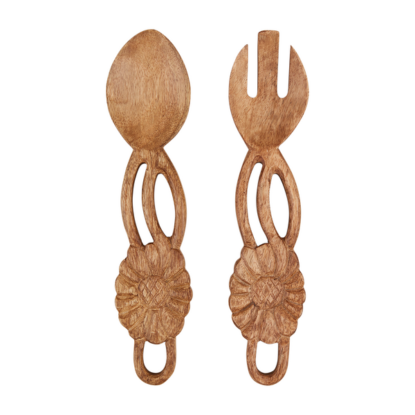 Mud Pie Carved Flower Salad Servers