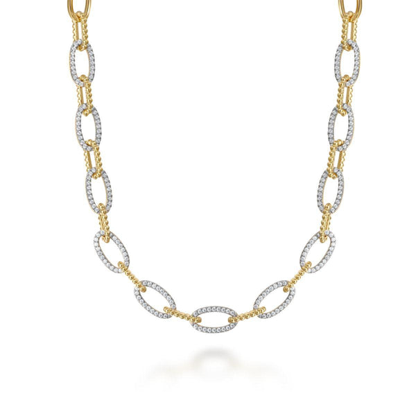 Oval Link and Diamond Link Stations Necklace