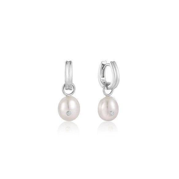 Pearl Drop Sparkle Huggie Hoops